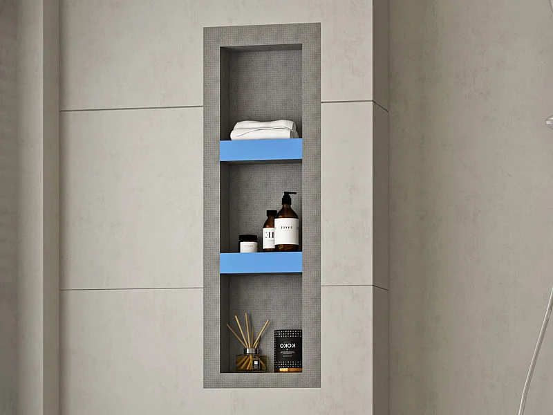 Niche de douche à encastrer et prête à carreler avec 2 étagères - 31 x 91 cm - KLARA