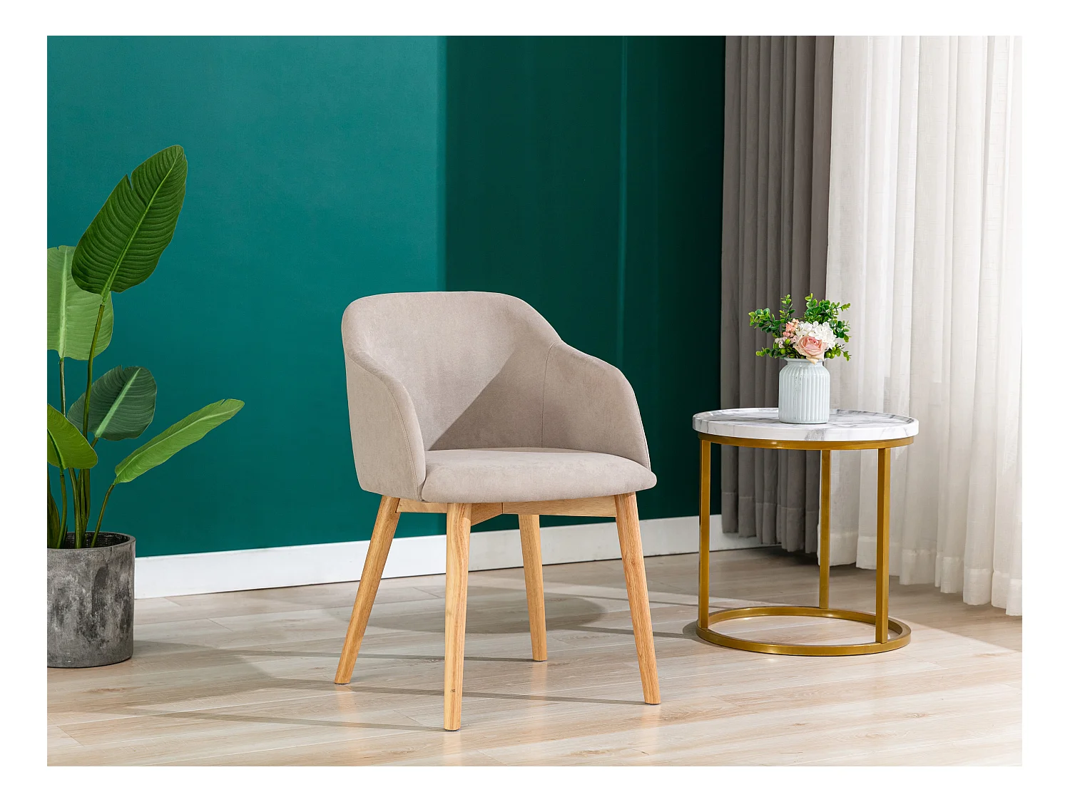 Set van 6 stoelen - Stof en hevea hout - Beige - JELISA