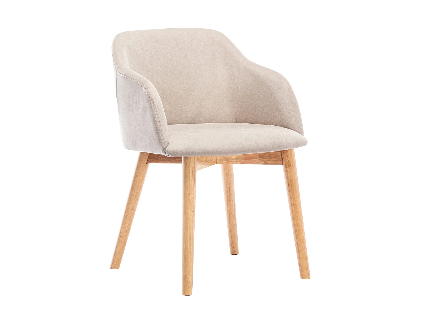 Lot de 6 chaises avec accoudoirs en tissu et bois d'hévéa - Beige - JELISA