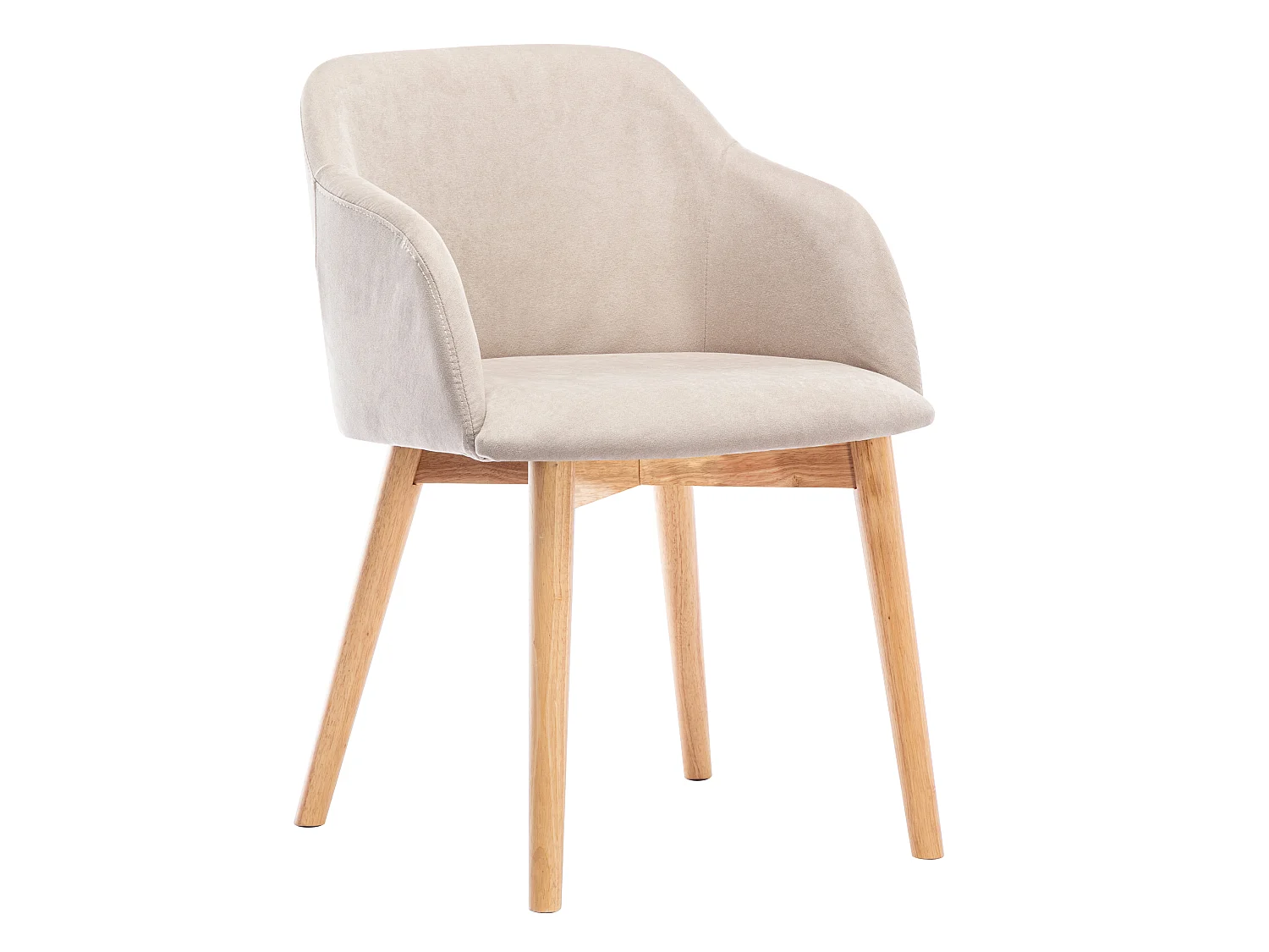 Lot de 6 chaises avec accoudoirs en tissu et bois d'hévéa - Beige - JELISA