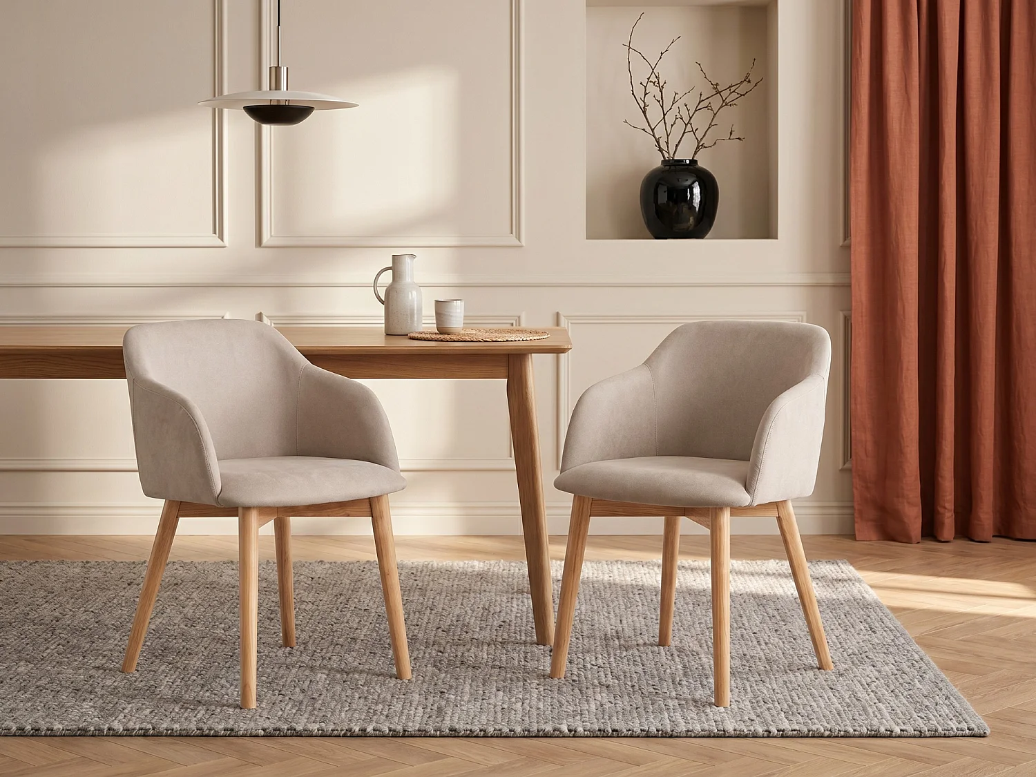 Set of 6 fabric and rubberwood armchairs - Beige - JELISA