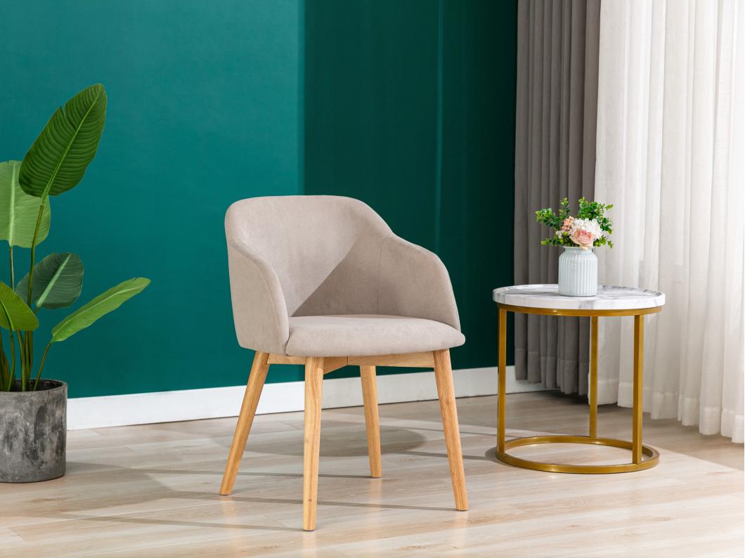 Lot de 6 chaises avec accoudoirs en tissu et bois d'hévéa - Beige - JELISA
