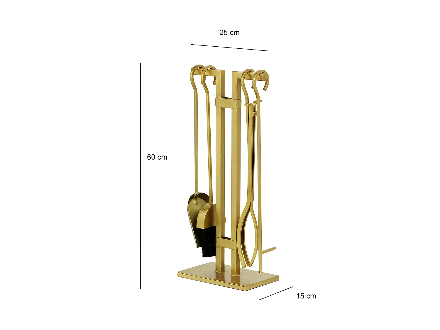 Serviteur de cheminée 4 outils en laiton doré - L. 25 x P. 15 x H. 60 cm  - ASSIOUT