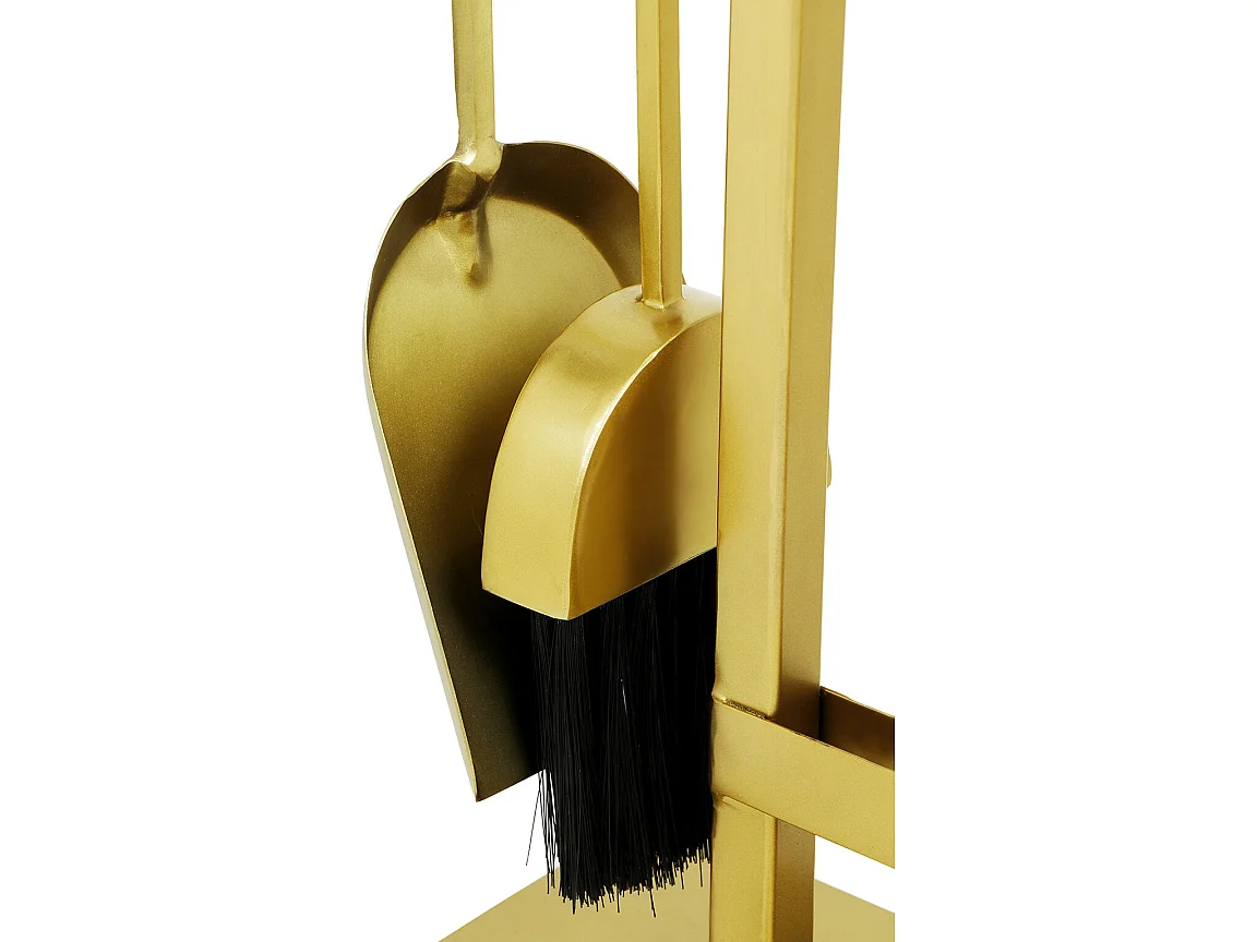 Serviteur de cheminée 4 outils en laiton doré - L. 25 x P. 15 x H. 60 cm  - ASSIOUT