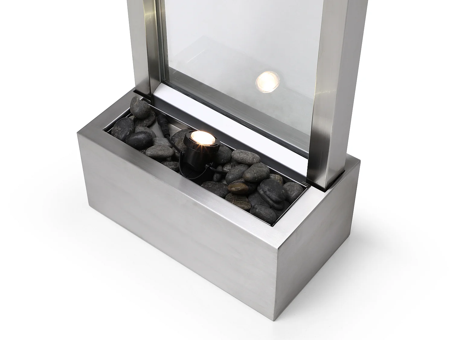 Außenbrunnen aus Edelstahl & Glas mit LED-Beleuchtung - H 108 cm - Silberfarben - PANGA