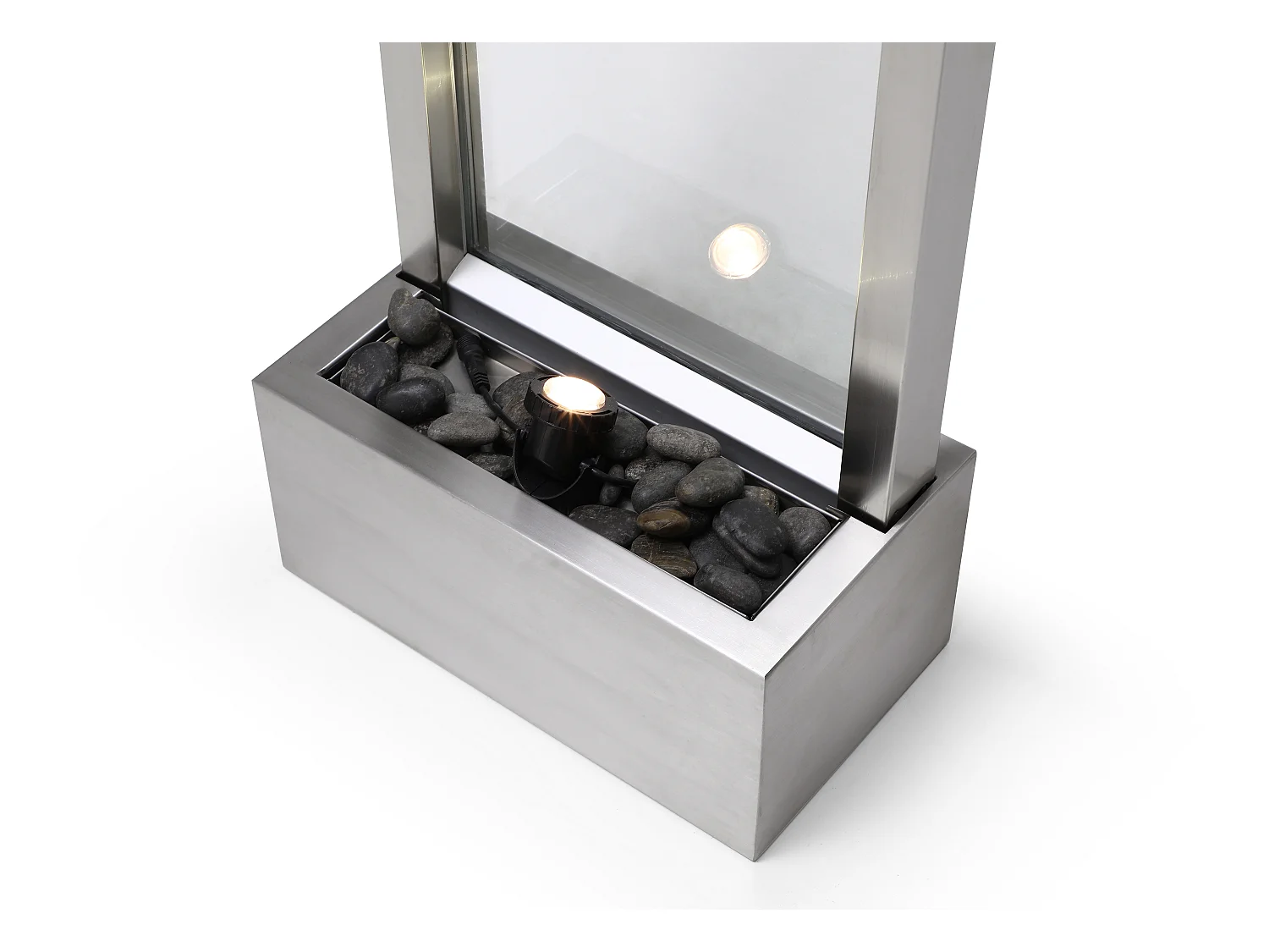 Fuente de exterior de acero inoxidable y vidrio con LED - Alt. 108 cm - Plateado - PANGA