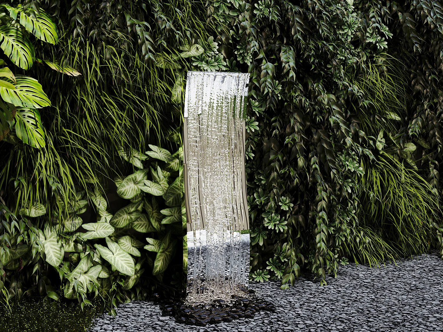 Außenbrunnen Welle aus Edelstahl - H 130 cm - Silberfarben - HOKI