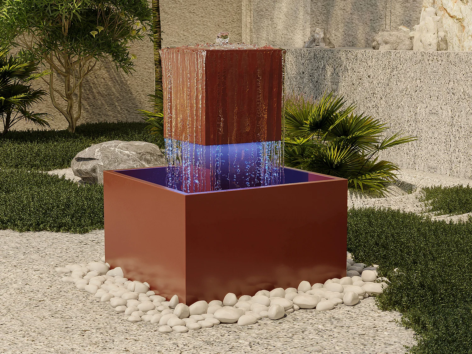 Fontaine d'extérieur en acier inoxydable avec LED - H.65 cm - Terracotta - CARDINA