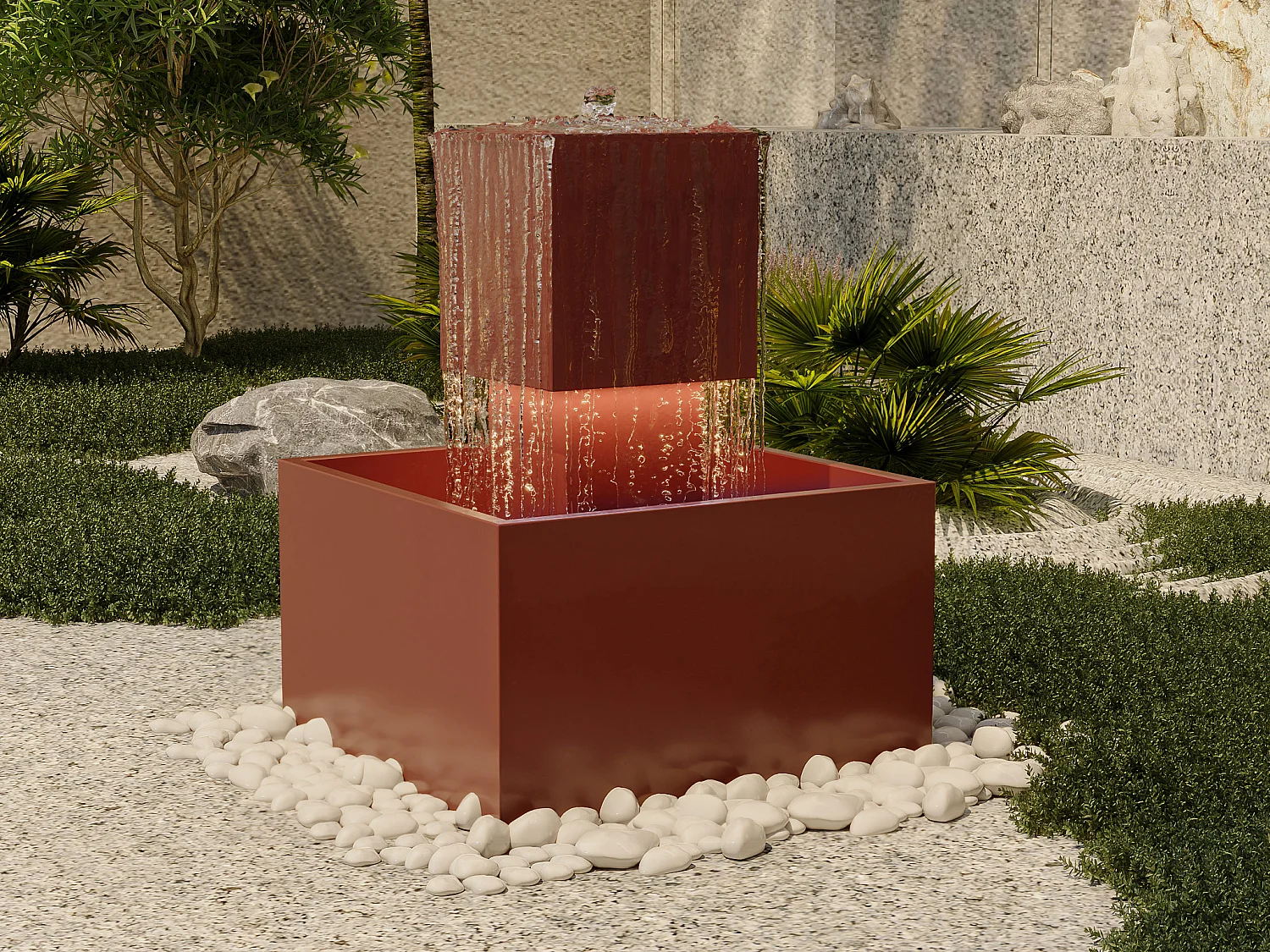 Fontaine d'extérieur en acier inoxydable avec LED - H.65 cm - Terracotta - CARDINA
