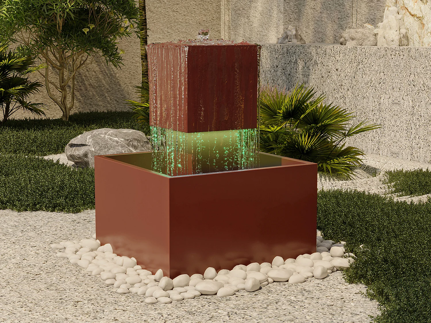 Fontaine d'extérieur en acier inoxydable avec LED - H.65 cm - Terracotta - CARDINA