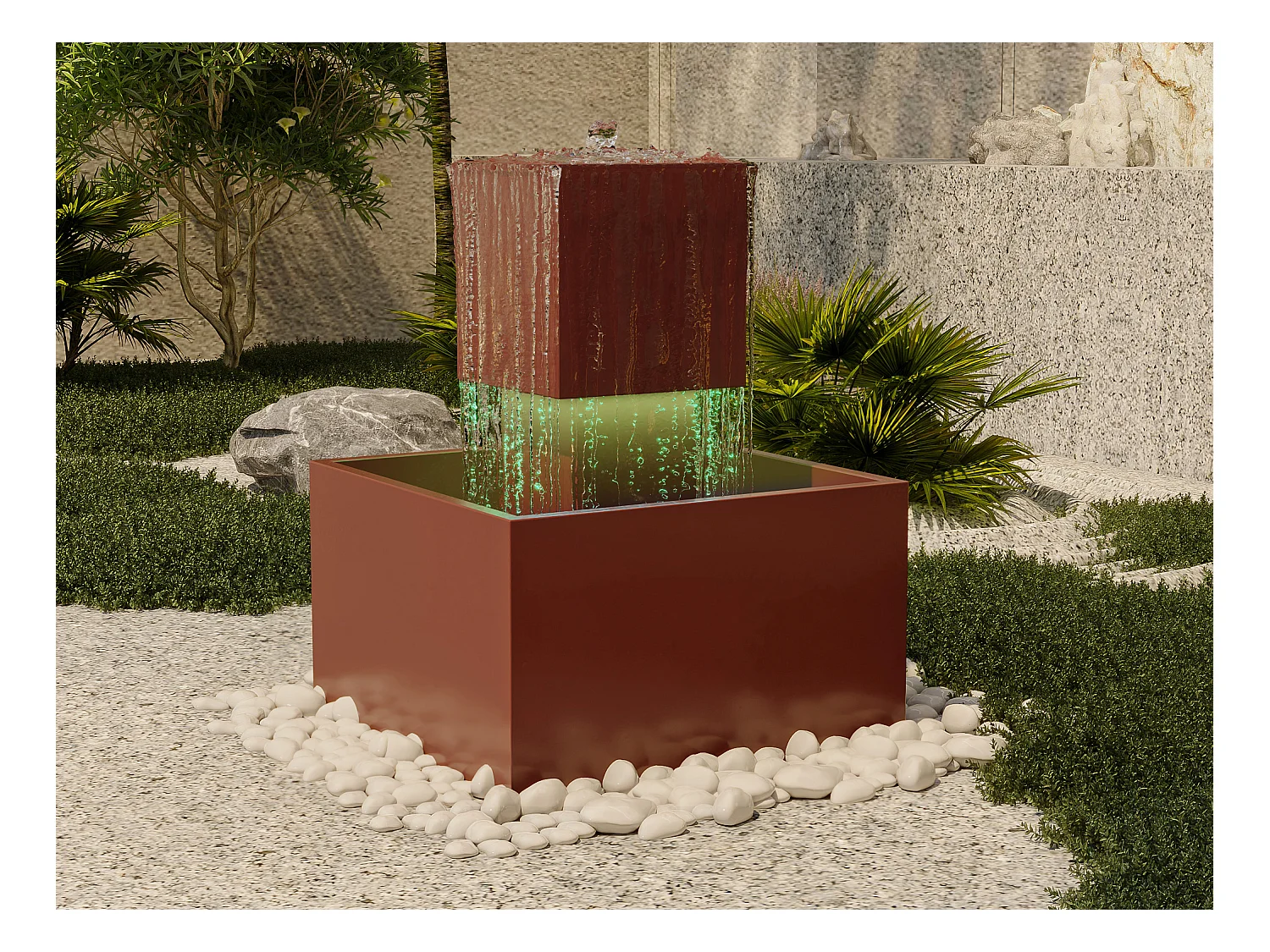 Fuente de exterior de acero inoxidable con LED - Alt. 65 cm - Terracota - CARDINA