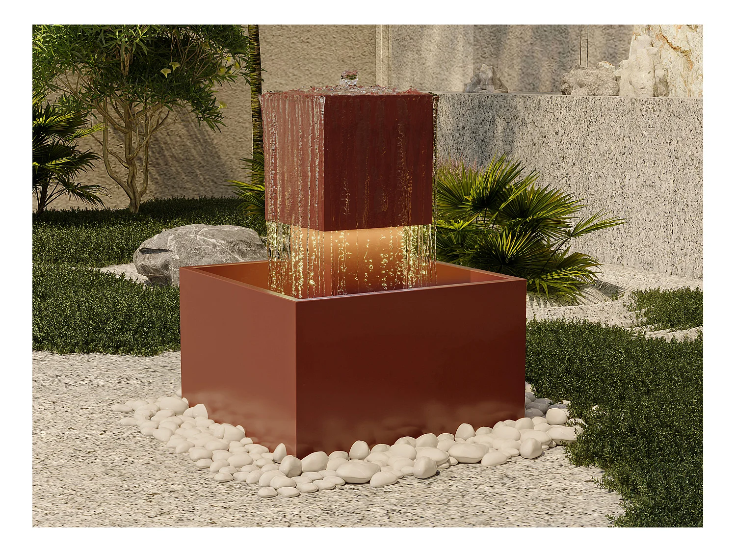 Fuente de exterior de acero inoxidable con LED - Alt. 65 cm - Terracota - CARDINA
