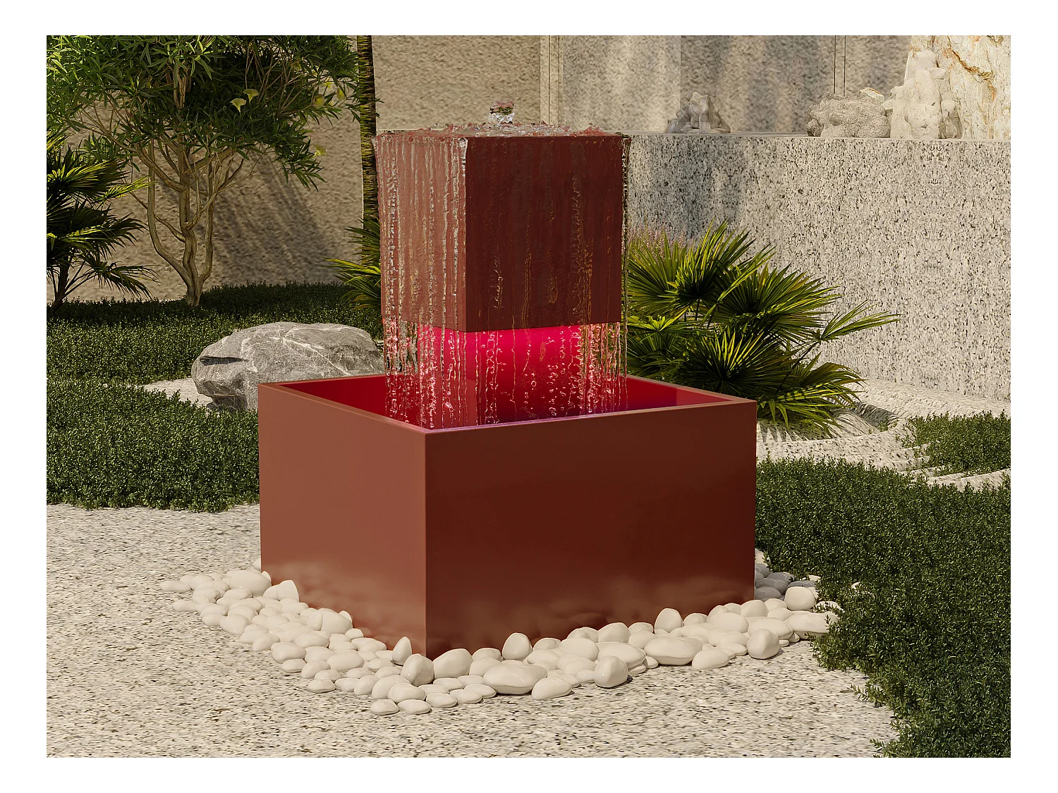 Fuente de exterior de acero inoxidable con LED - Alt. 65 cm - Terracota - CARDINA