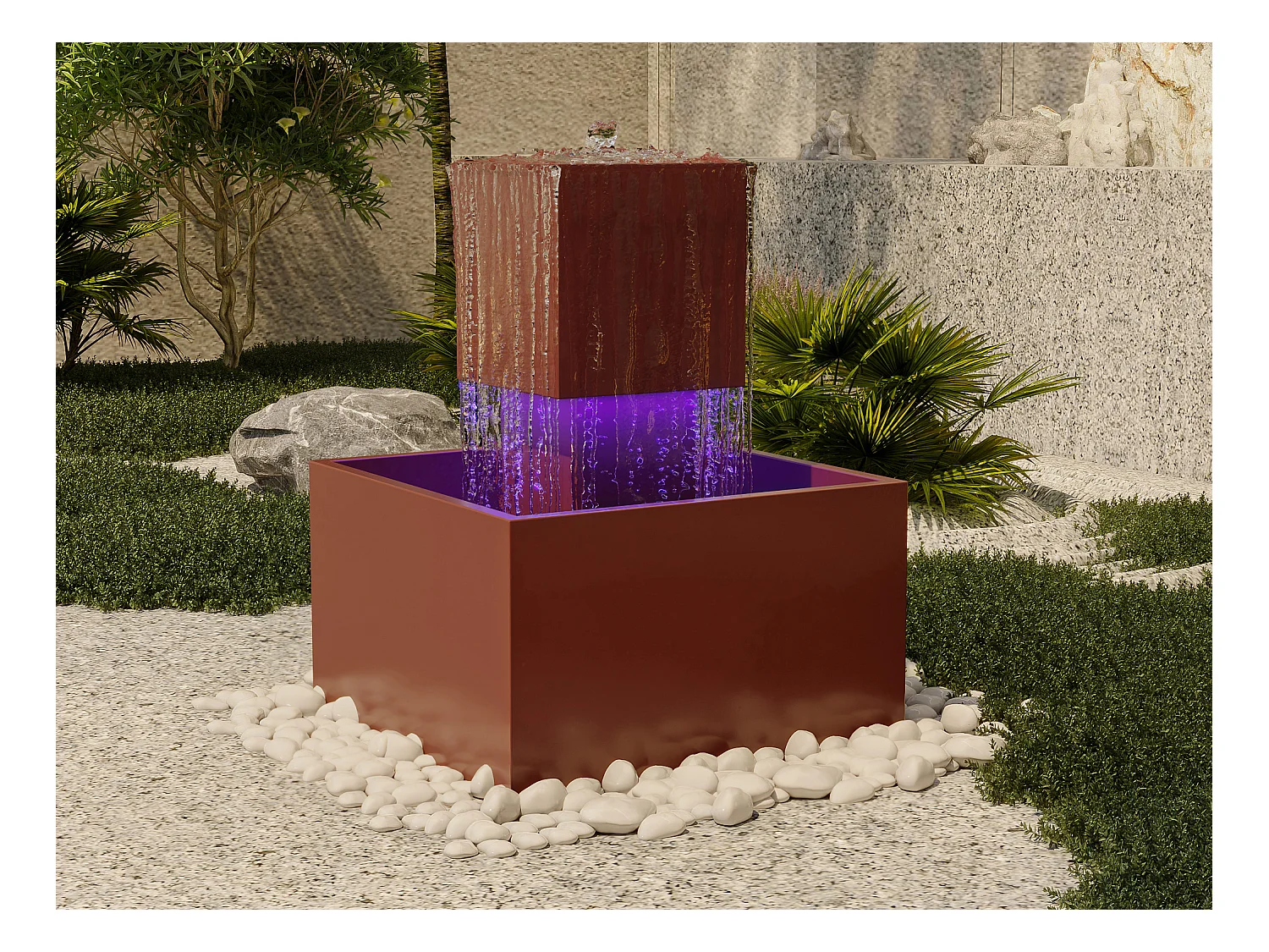 Fuente de exterior de acero inoxidable con LED - Alt. 65 cm - Terracota - CARDINA