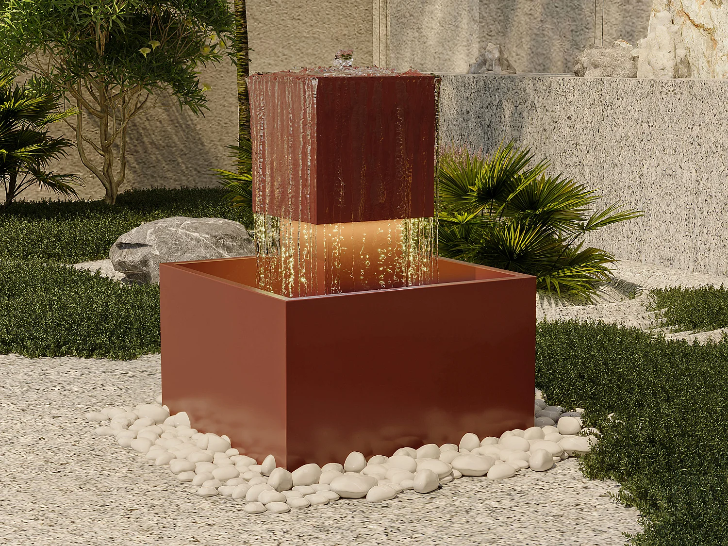 Fontaine d'extérieur en acier inoxydable avec LED - H.65 cm - Terracotta - CARDINA