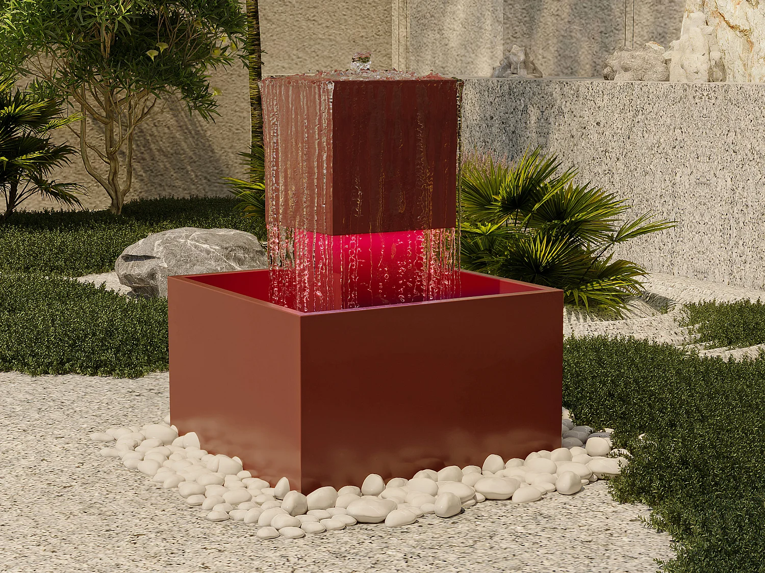 Fontaine d'extérieur en acier inoxydable avec LED - H.65 cm - Terracotta - CARDINA