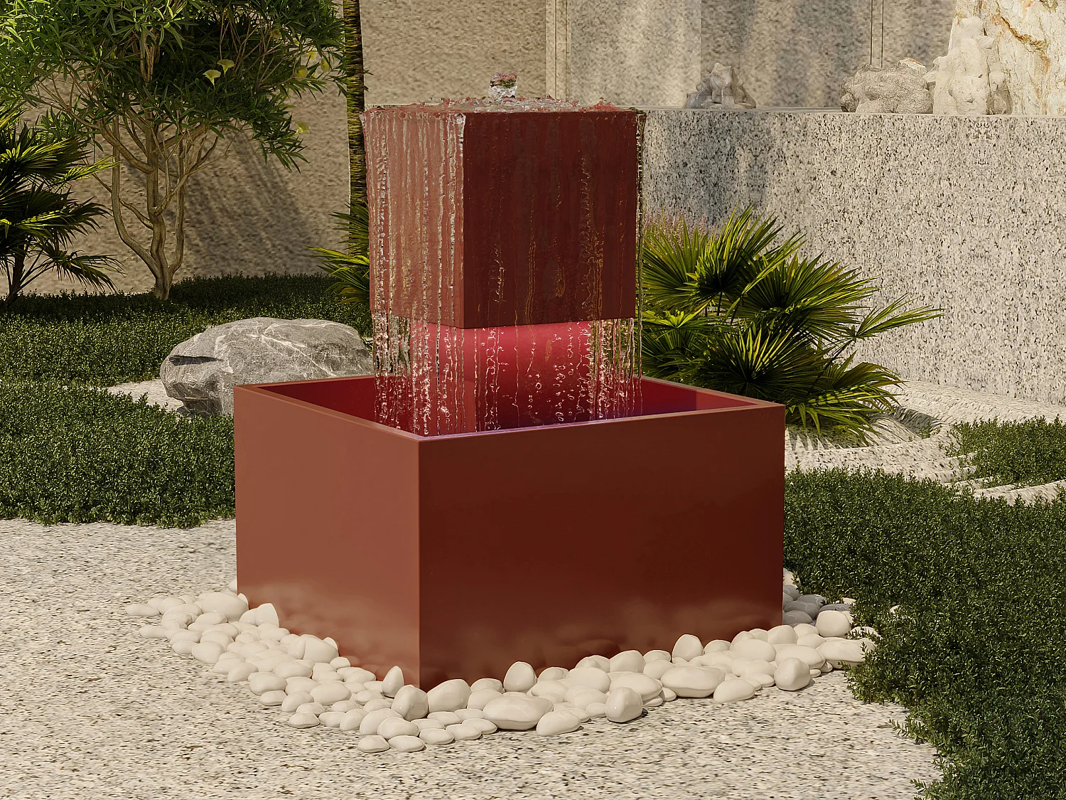 Fontaine d'extérieur en acier inoxydable avec LED - H.65 cm - Terracotta - CARDINA