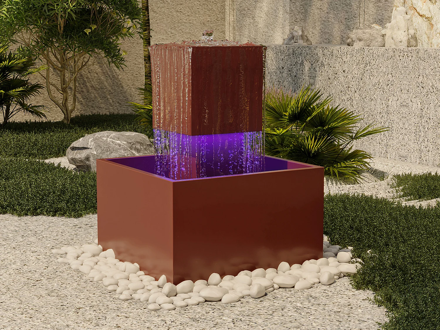 Fontaine d'extérieur en acier inoxydable avec LED - H.65 cm - Terracotta - CARDINA