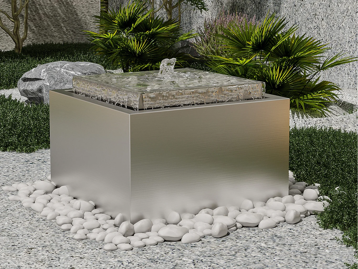 Fontaine d'extérieur en acier inoxydable - H.34 cm - Argenté - TILAPIA
