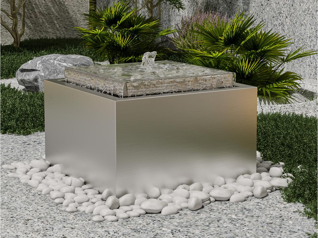 Außenbrunnen aus Edelstahl - H 34 cm - Silberfarben - TILAPIA