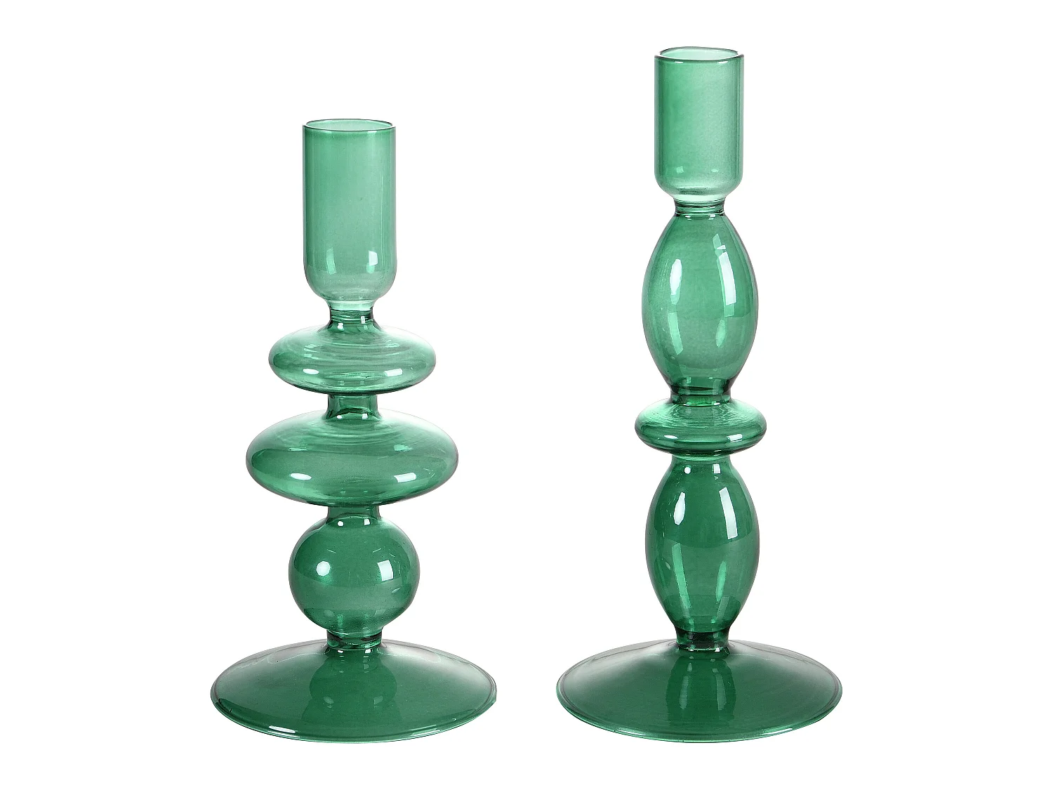 Set med 2 ljusstakar - D.9 x H.21 cm och D.9 x H.18,5 cm - Glas - Grön - KANDIE