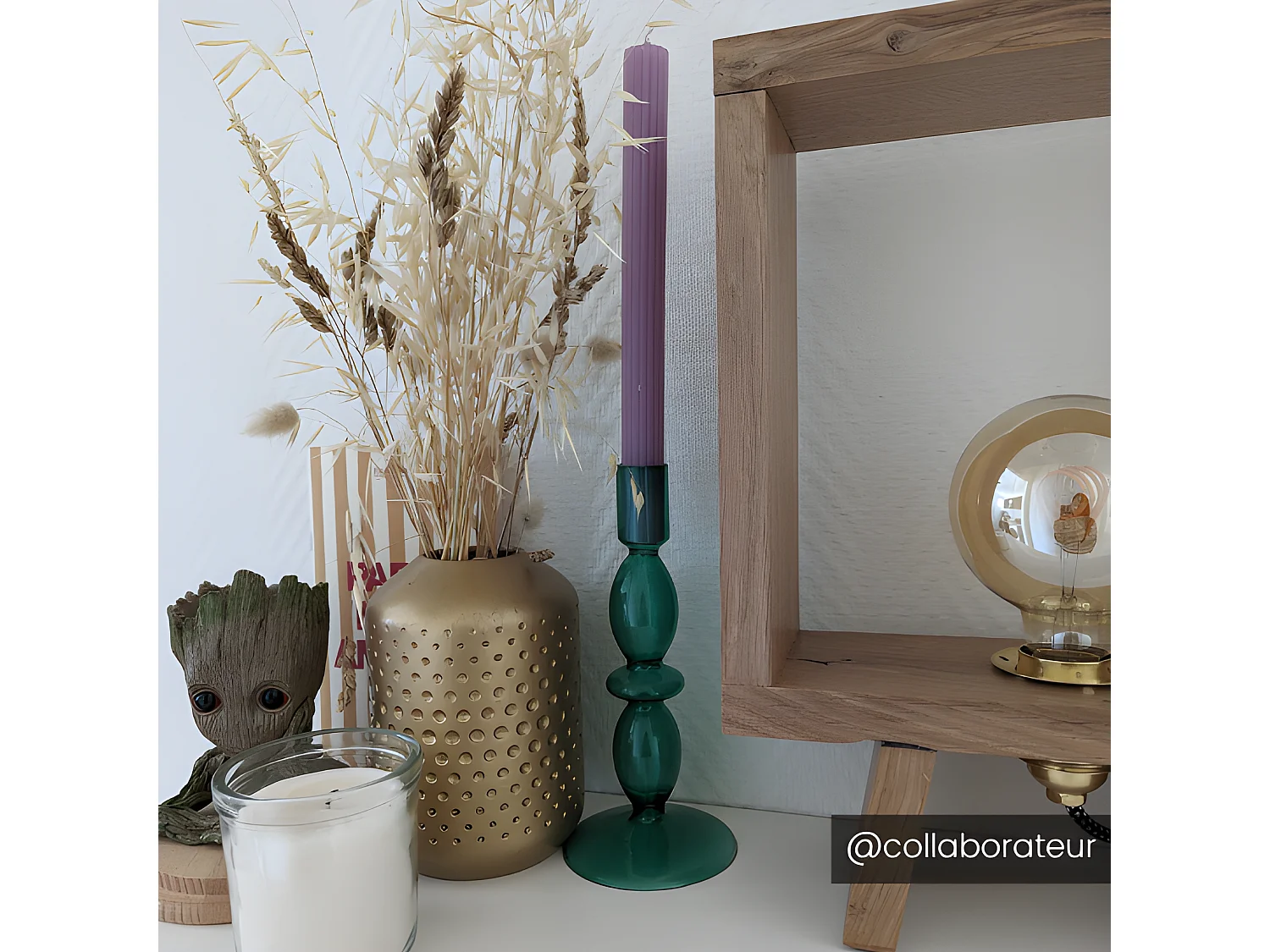 Sett med 2 lysestaker - D.9 x H.21 cm og D.9 x H.18,5 cm - Glass - Grønn - KANDIE