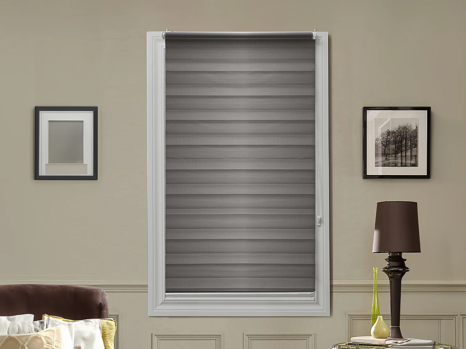 Store enrouleur jour/nuit en polyester - 90 x 180 cm - Gris - BARILI