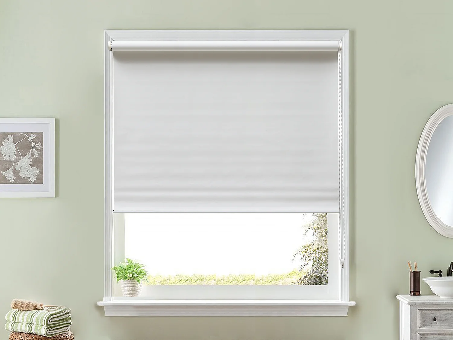 Store enrouleur occultant en polyester - 180 x 180 cm - Blanc - MARRILA