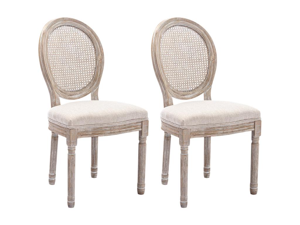 Stuhl 2er-Set - Rohrgeflecht, Stoff & Kautschukholz - Beige - ANTOINETTE günstig online kaufen