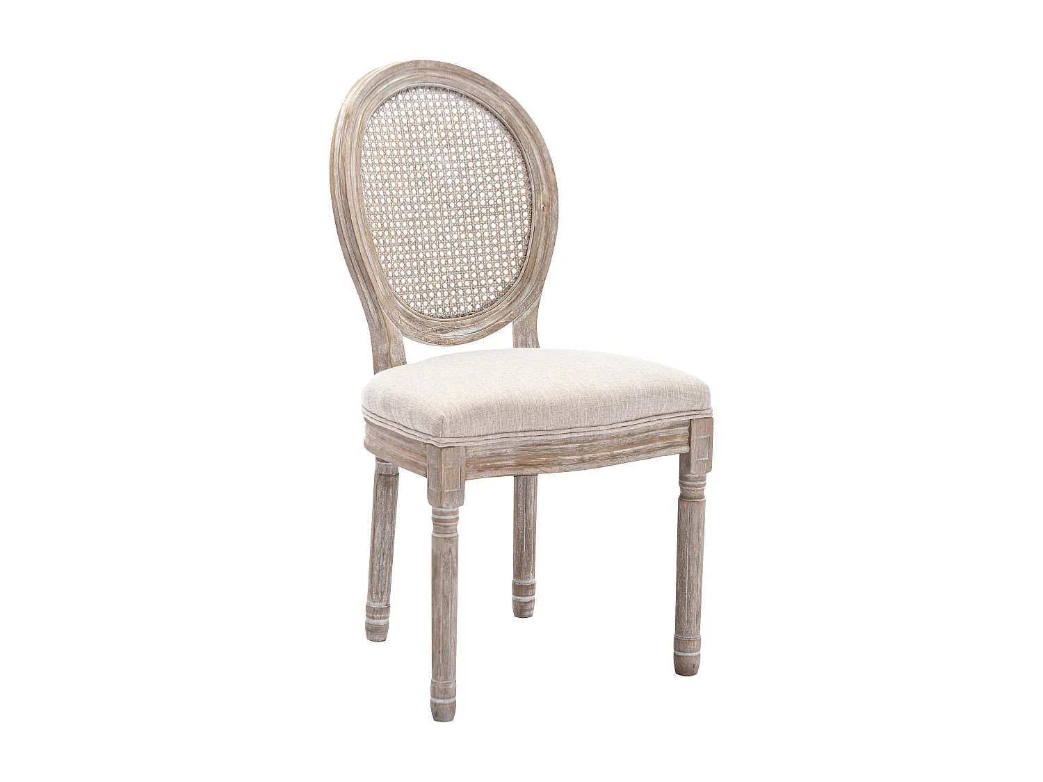 Stuhl 2er-Set - Rohrgeflecht, Stoff & Kautschukholz - Beige - ANTOINETTE