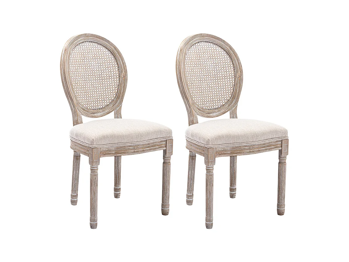 Lot de 2 chaises - Cannage, tissu et bois d'hévéa - Beige - ANTOINETTE