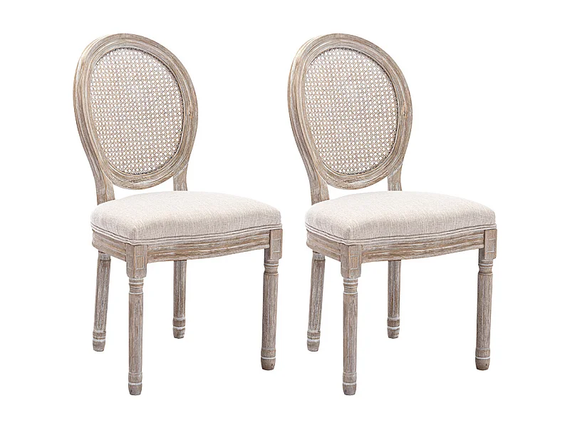 Lot de 2 chaises - Cannage, tissu et bois d'hévéa - Beige - ANTOINETTE