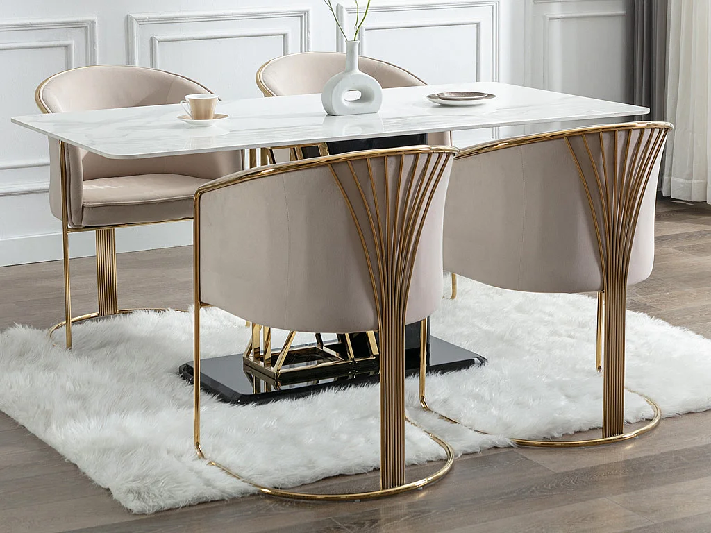 Stoel met fluweel en metalen armleuningen - Beige en goud - JOSETHE - van Pascal Morabito