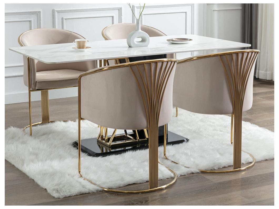 Stoel met fluweel en metalen armleuningen - Beige en goud - JOSETHE - van Pascal Morabito