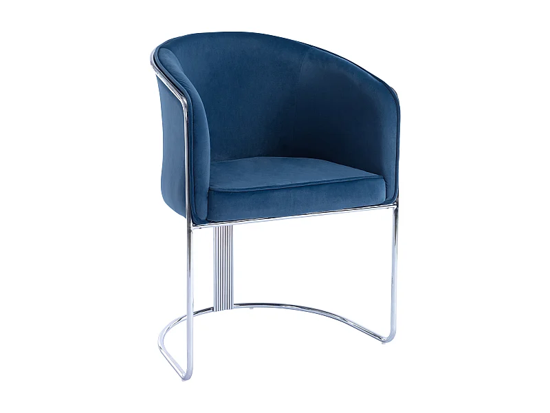 Chaise avec accoudoirs en velours et métal - Bleu et chromé - JOSETHE de Pascal MORABITO