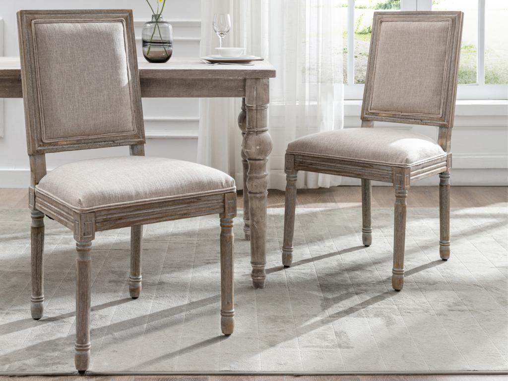 Stuhl 2er-Set - Stoff & Kautschukholz - Beige - AMBOISETTE günstig online kaufen