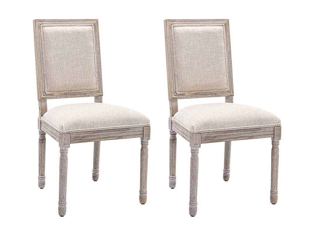 Lot de 2 chaises en tissu et bois d'hévéa - Beige - AMBOISETTE