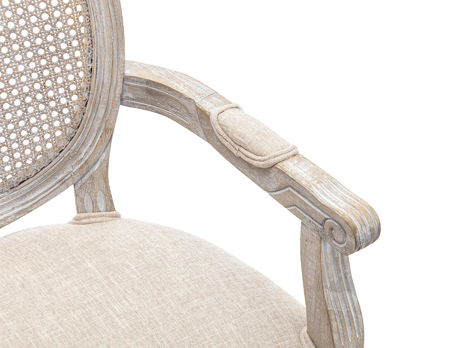 Lot de 2 chaises avec accoudoirs - Cannage, tissu et bois d'hévéa - Beige - ANTOINETTE