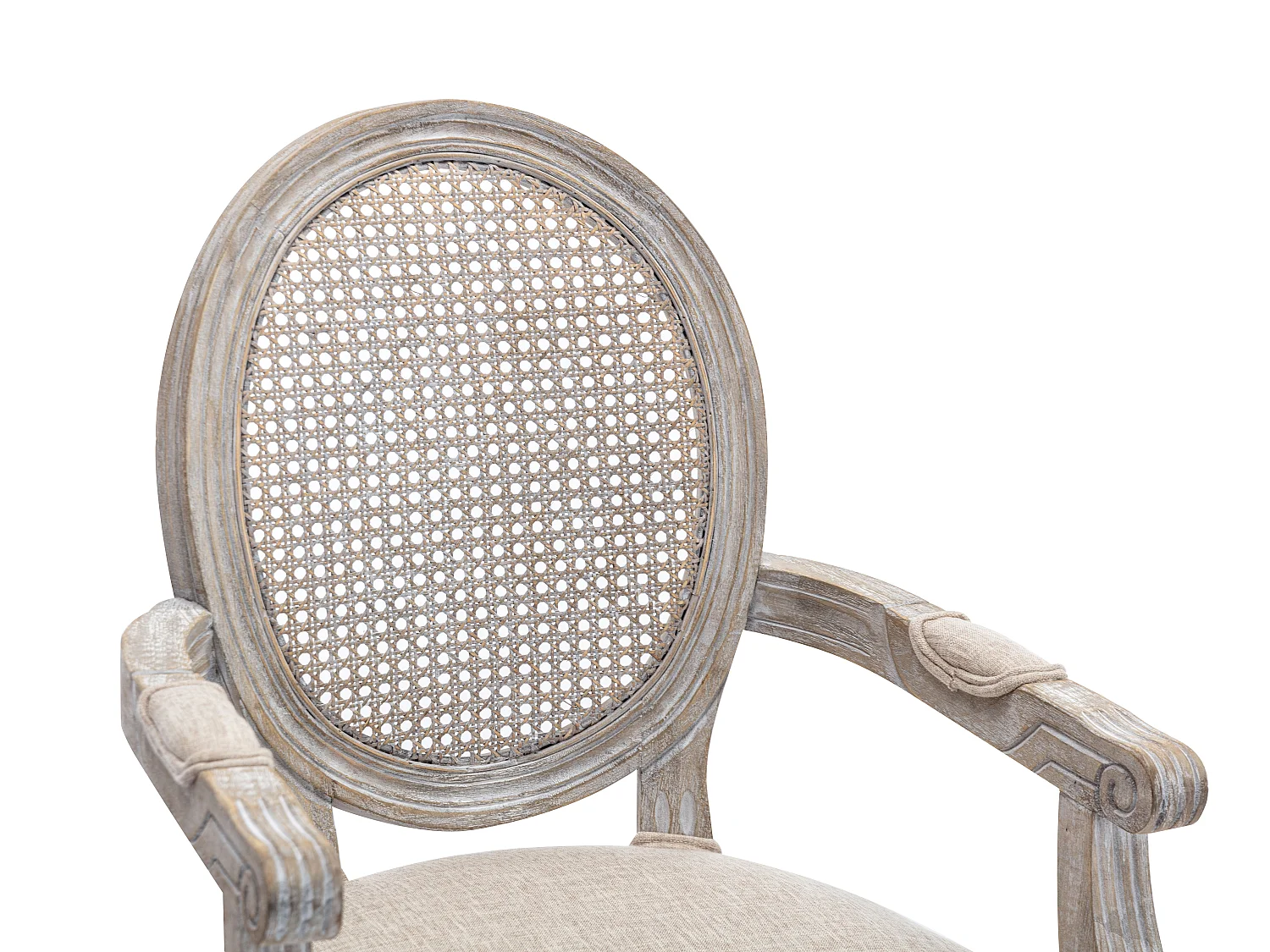 Lot de 2 chaises avec accoudoirs - Cannage, tissu et bois d'hévéa - Beige - ANTOINETTE