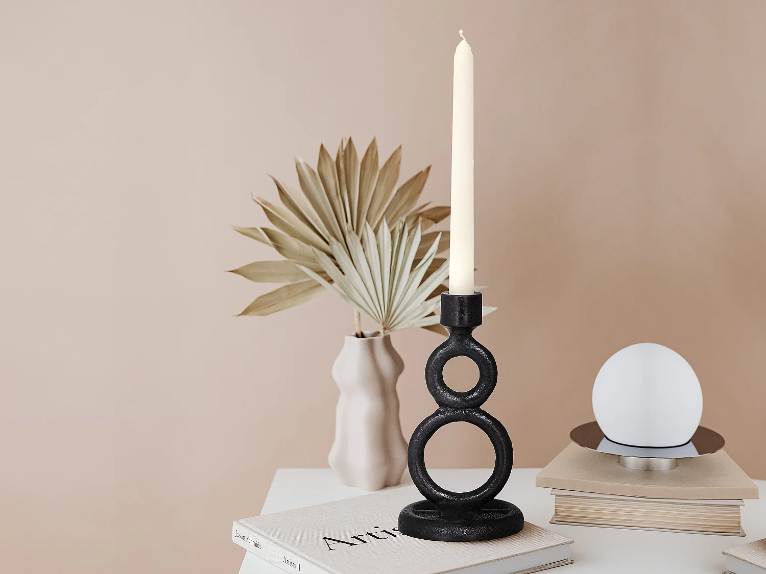 Bougeoir arrondi en aluminium- H. 21 cm - Gris métallisé - THENARD