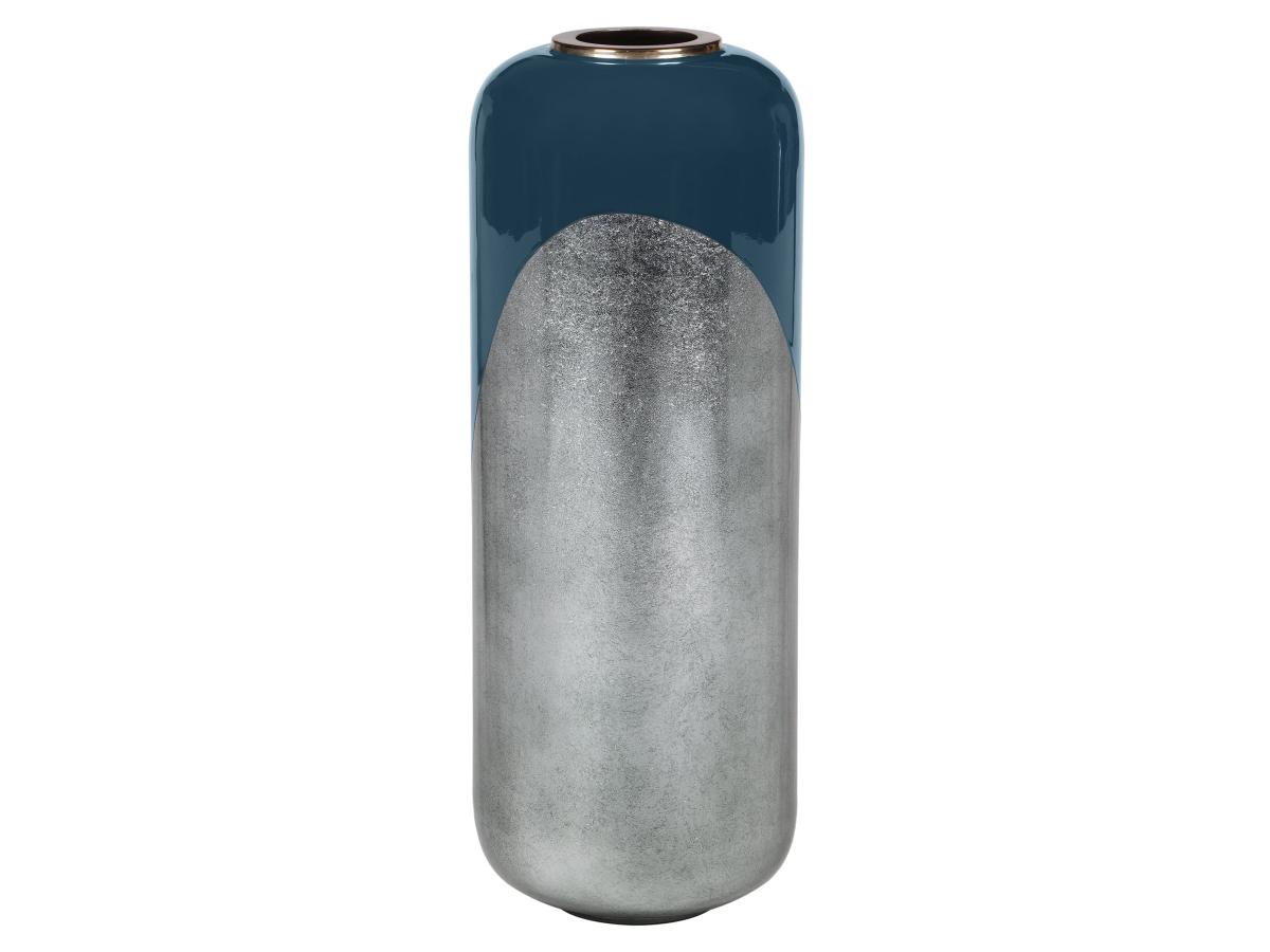 Große Vase - emailliertes Metall - D 30 x H 82 cm - Blaugrün und silberfarb günstig online kaufen