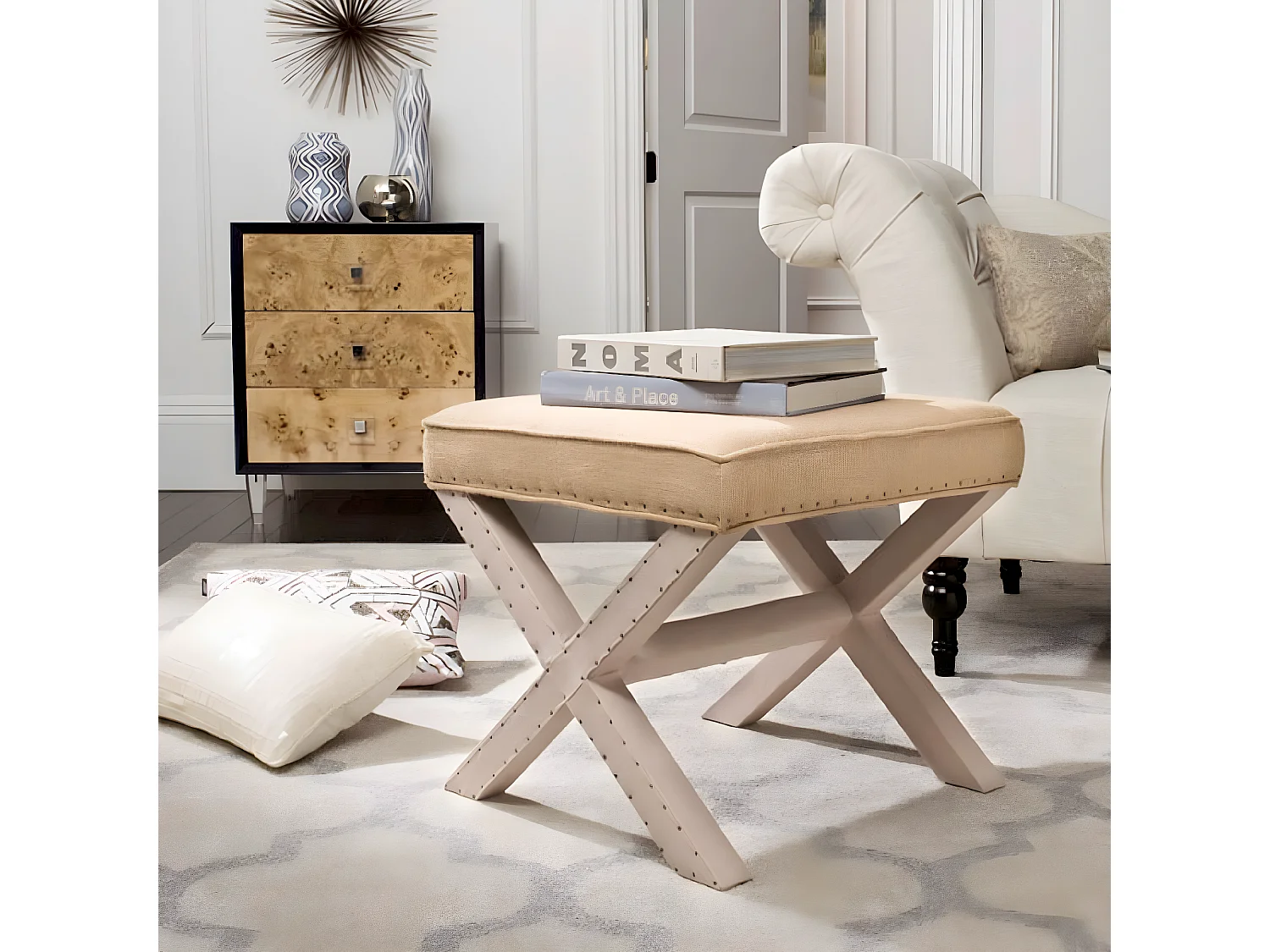Banc & Ottomane Multi & Beige 55 X 55 X 48.26 cm - Rosita