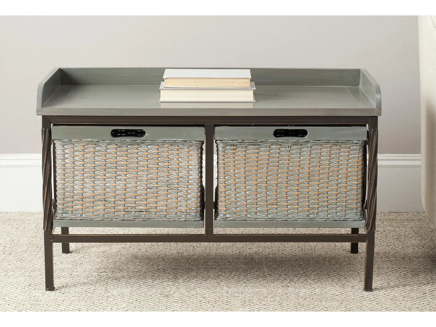 Banc & Ottomane Etain antique et gris français 40 X 84 X 50.8 cm - Marcelle