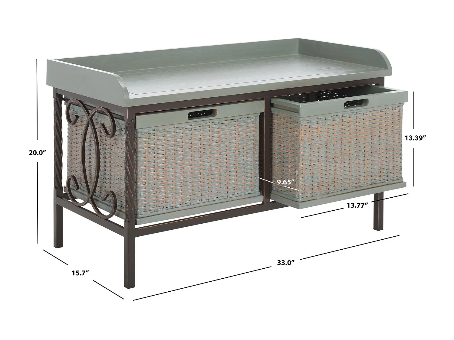 Banc & Ottomane Etain antique et gris français 40 X 84 X 50.8 cm - Marcelle