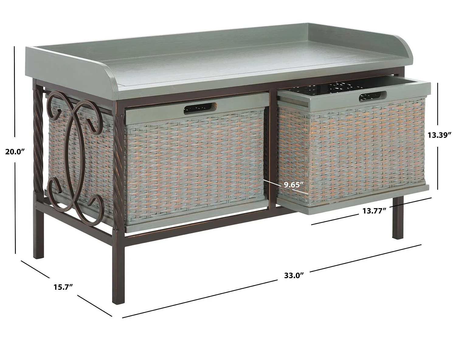 Banc & Ottomane Etain antique et gris français 40 X 84 X 50.8 cm - Marcelle