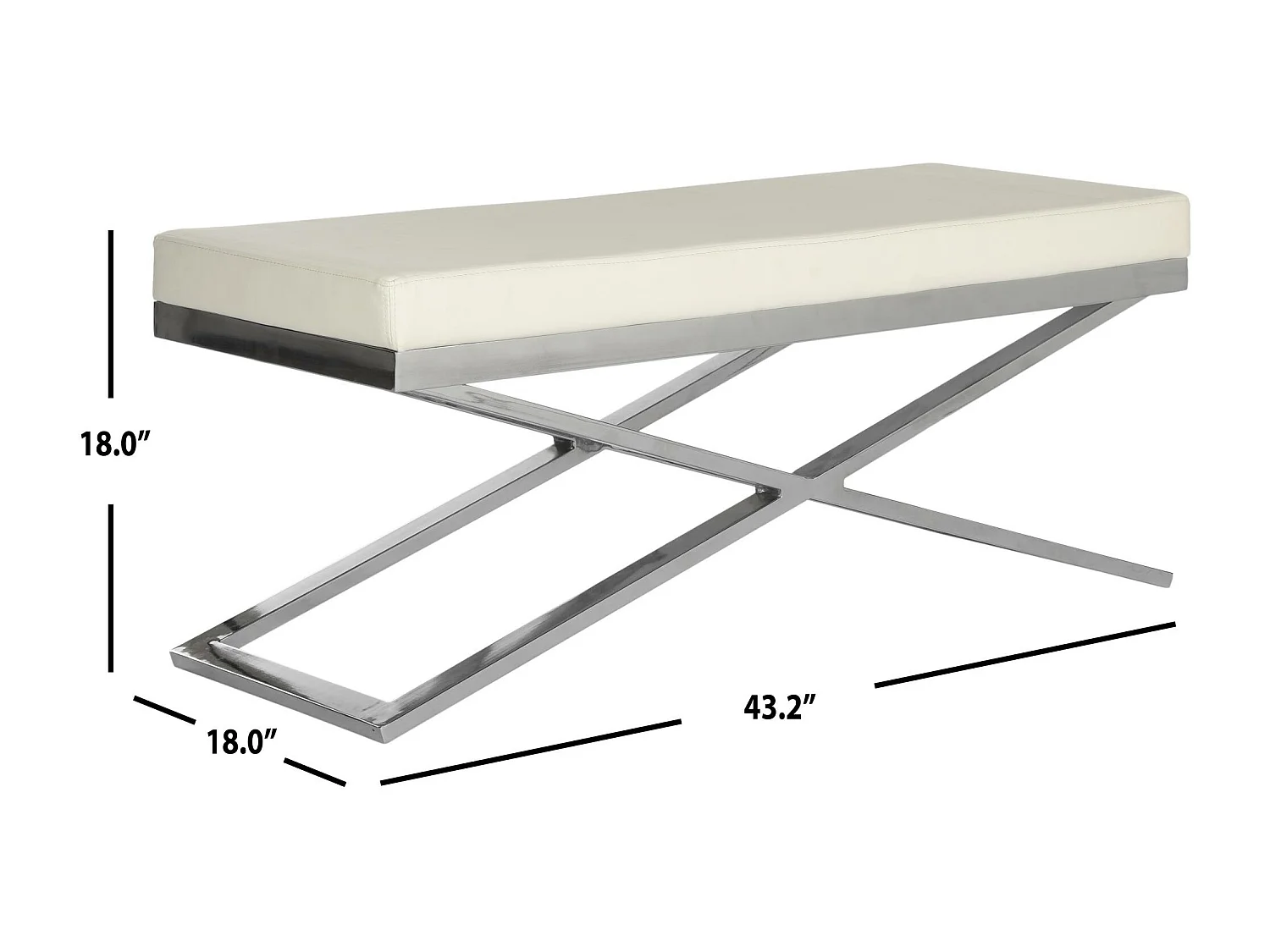 Banc & Ottomane Blanc et chrome 46 X 110 X 45.72 cm - Almina