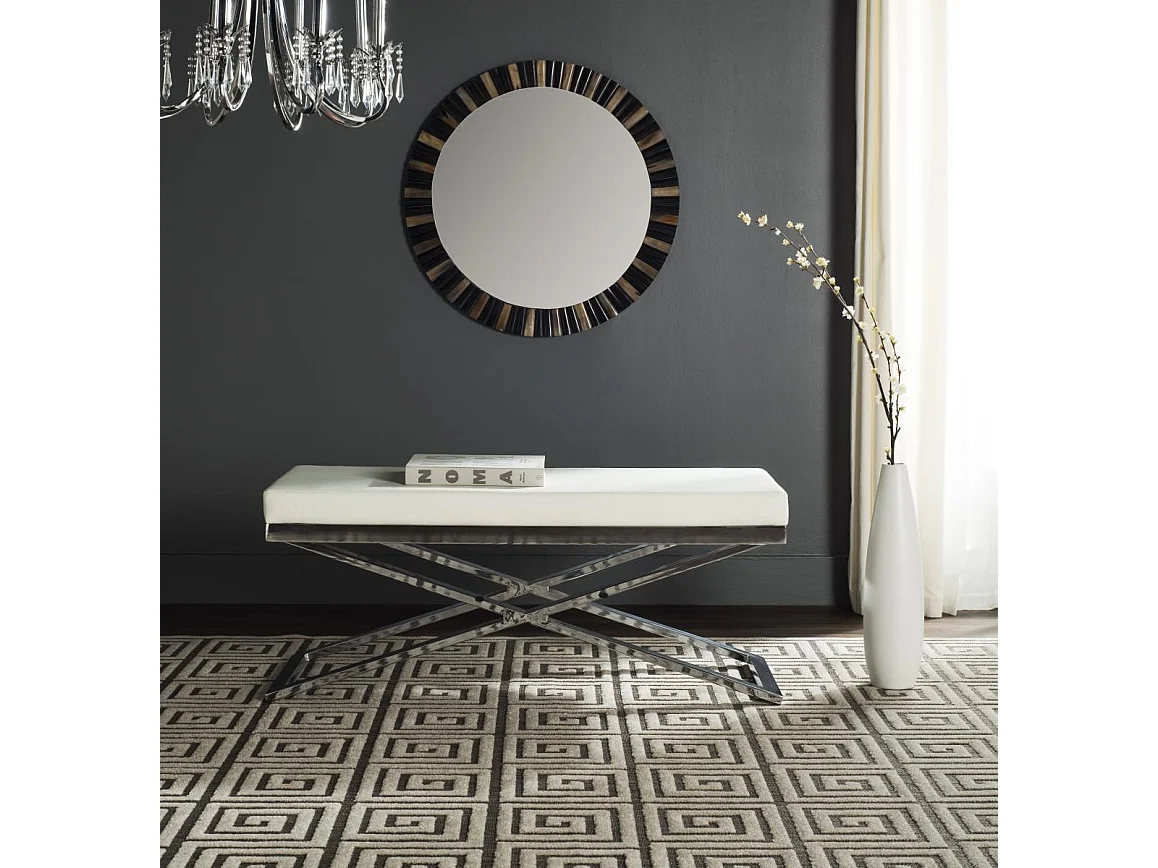 Banc & Ottomane Blanc et chrome 46 X 110 X 45.72 cm - Almina