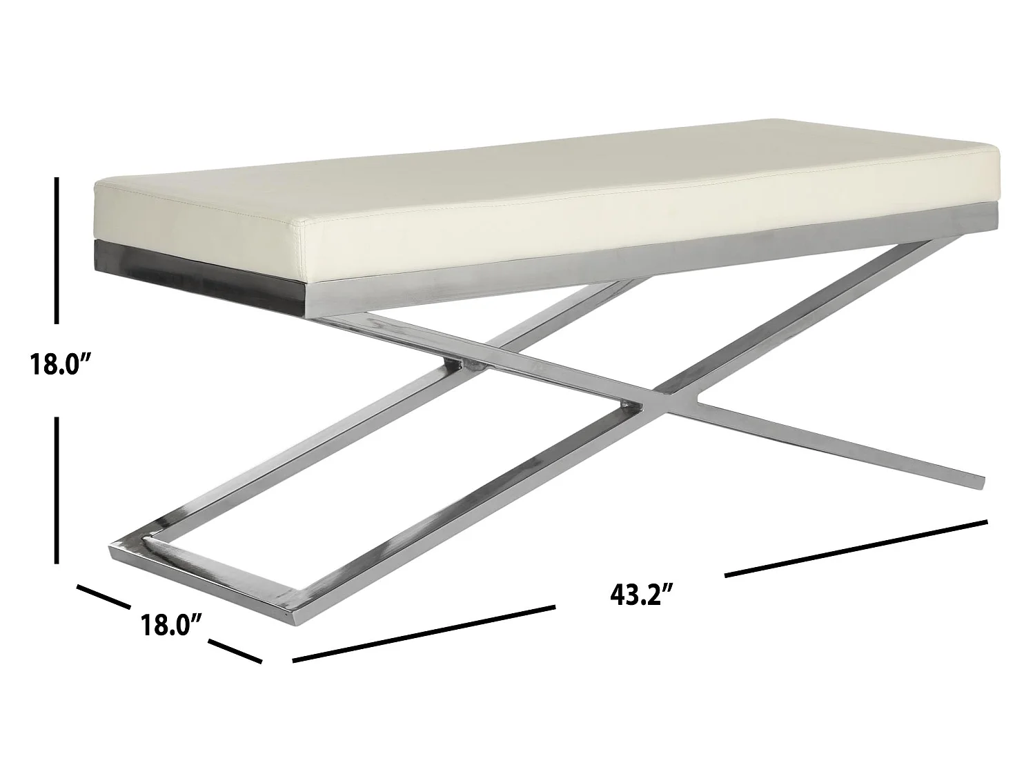 Banc & Ottomane Blanc et chrome 46 X 110 X 45.72 cm - Almina