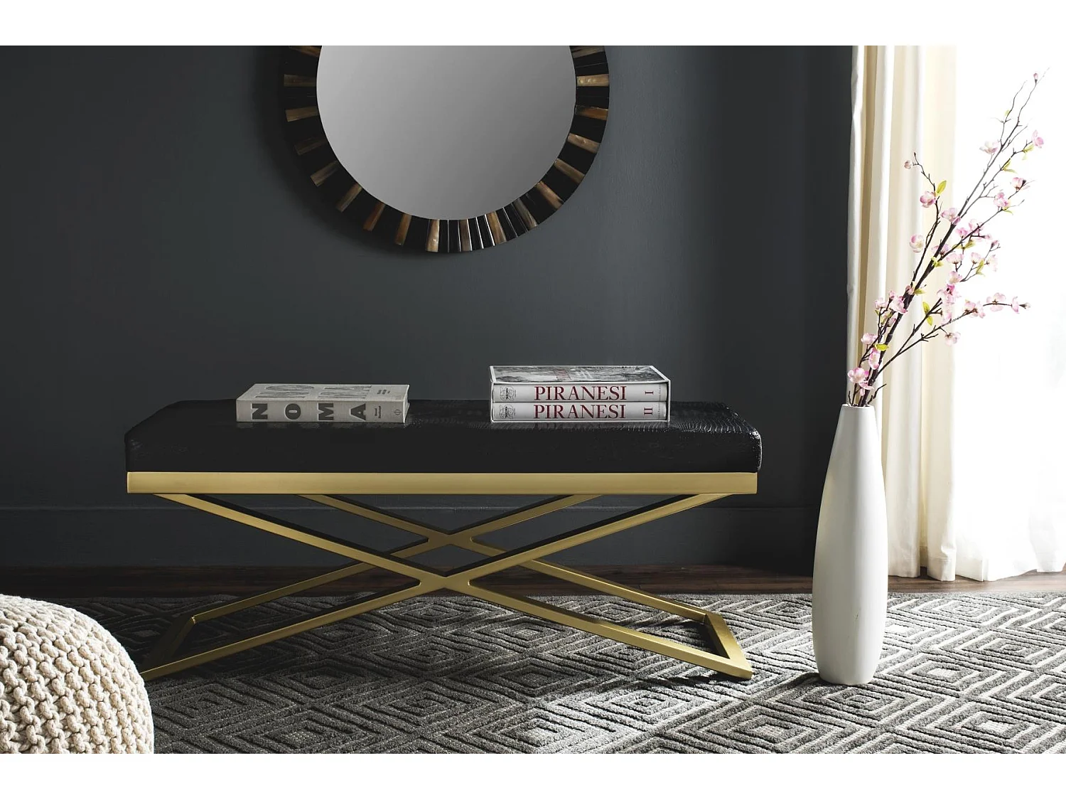 Banc & Ottomane Noir & Crocodile 46 X 110 X 45.72 cm - Almina