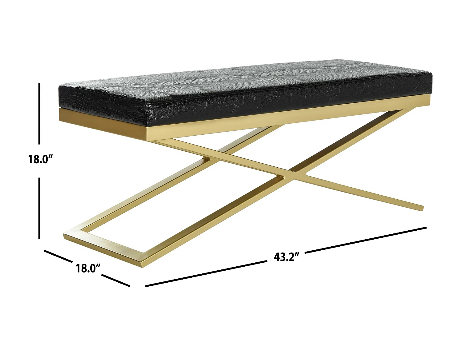 Banc & Ottomane Noir & Crocodile 46 X 110 X 45.72 cm - Almina